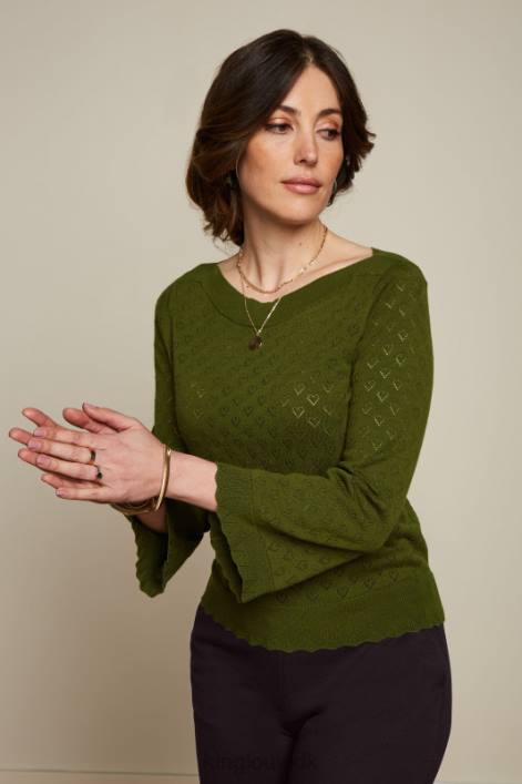 Kvinder audrey trompet ærme hjerte ajour King Louie olivengrøn beklædning 60B483