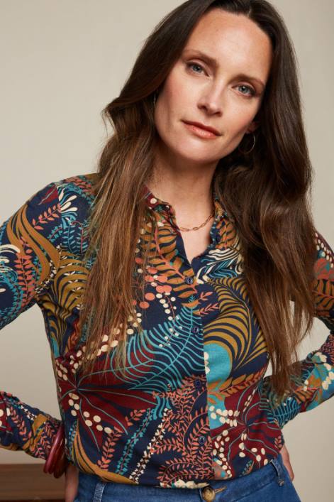 Kvinder bluse nattergal King Louie blå beklædning 60B4114