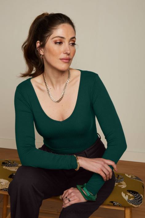 Kvinder carice v top uni rib King Louie fyrregrøn beklædning 60B453