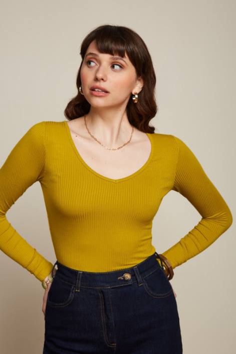 Kvinder carice v top uni rib King Louie karrygul beklædning 60B450