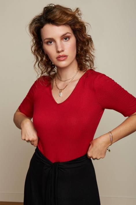 Kvinder carice v top uni rib King Louie rubinrød beklædning 60B4100