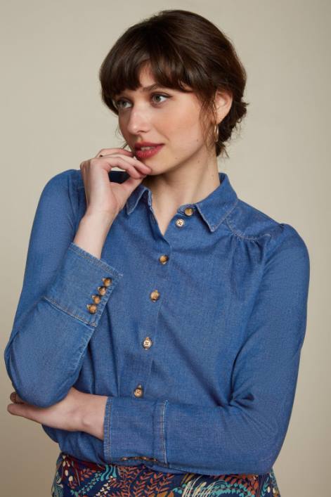 Kvinder carina bluse chambray King Louie denim blå beklædning 60B4127