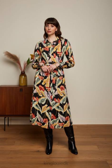 Kvinder oliven midikjole marmora King Louie sort beklædning 60B429