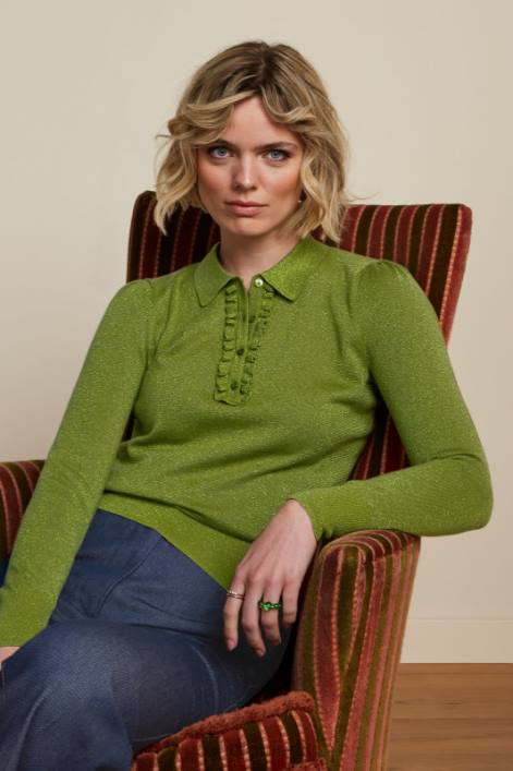 Kvinder polo flæse top lapis King Louie træbine grøn beklædning 60B468