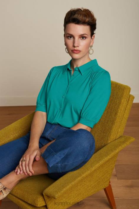 Kvinder carina bluse ecovero light King Louie aqua grøn beklædning 60B4138