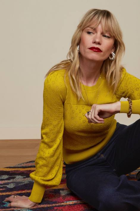 Kvinder bella bell ærme top hjerte ajour King Louie karrygul beklædning 60B486